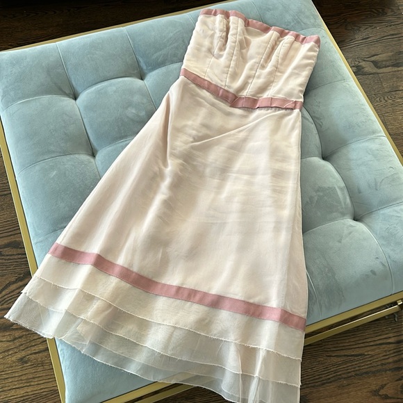 Nicole Miller Organza Silk Strapless Dusty Rose Dress 0